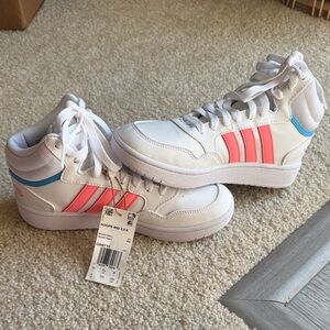 adidas Kids Sneakers White with Pink and Blue Stripes
